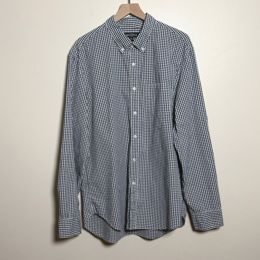 J.Crew Mercantile Flex Mens XL Navy White Gingham Button Down Shirt Preppy